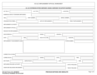 Document preview: OC-ALC Form 131 Oc-Alc Impoundment Official Worksheet