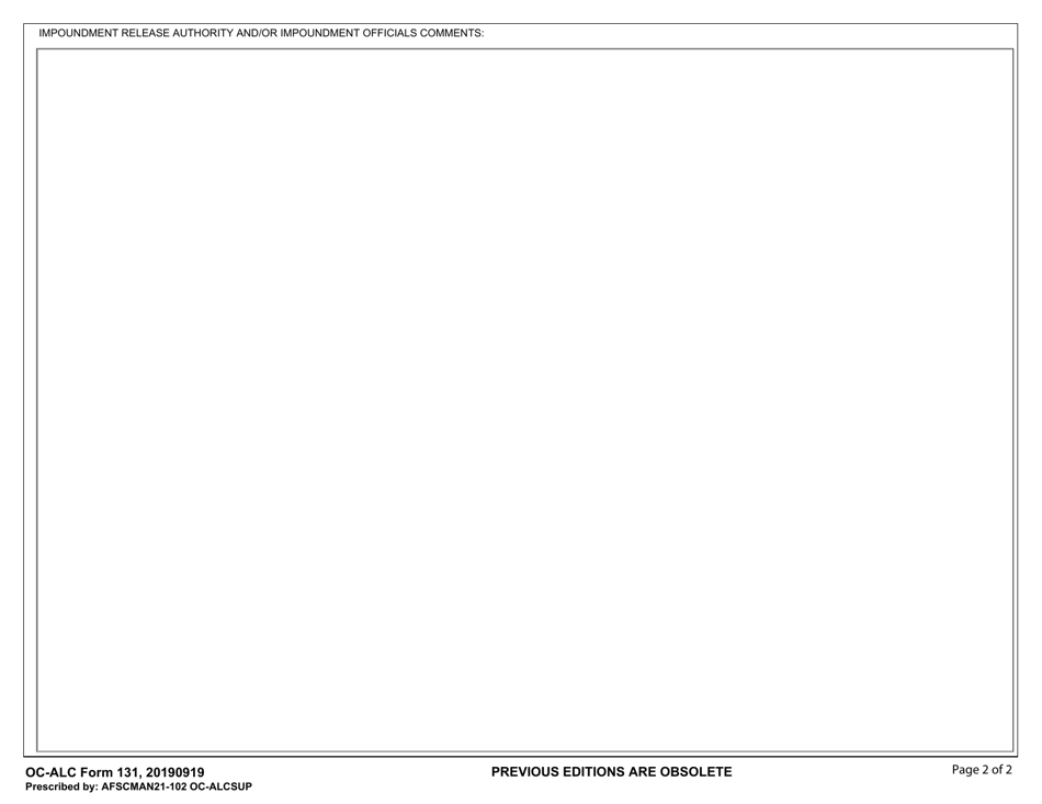 OC-ALC Form 131 Oc-Alc Impoundment Official Worksheet, Page 2