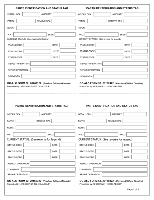 OC-ALC Form 52 Parts Identification and Status Tag