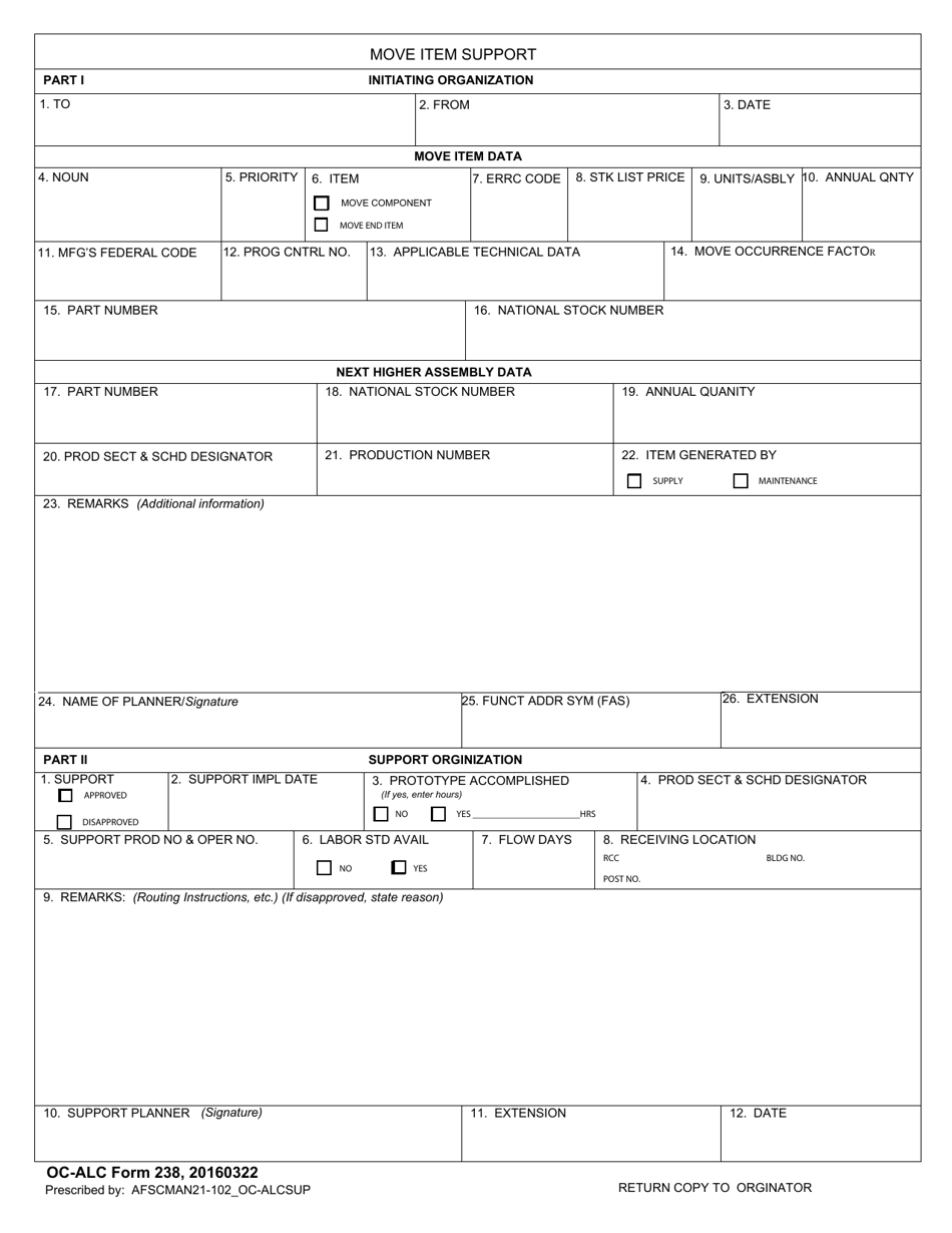 OC-ALC Form 238 Move Item Support, Page 1