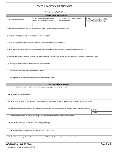 OC-ALC Form 605 Space Allocation Questionnaire