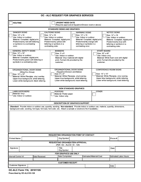 OC-ALC Form 116 Oc-Alc Request for Graphics Services