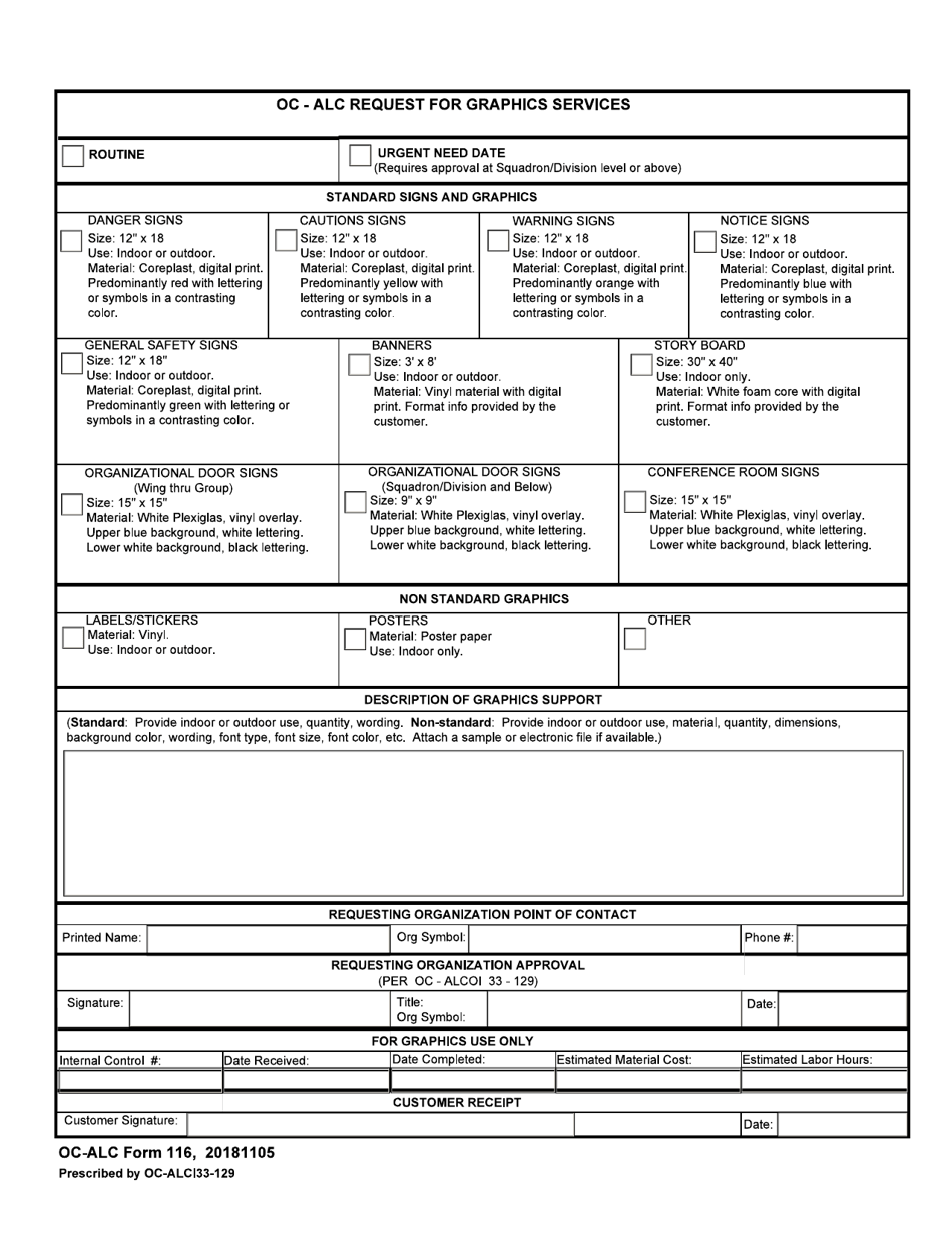 OC-ALC Form 116 Oc-Alc Request for Graphics Services, Page 1