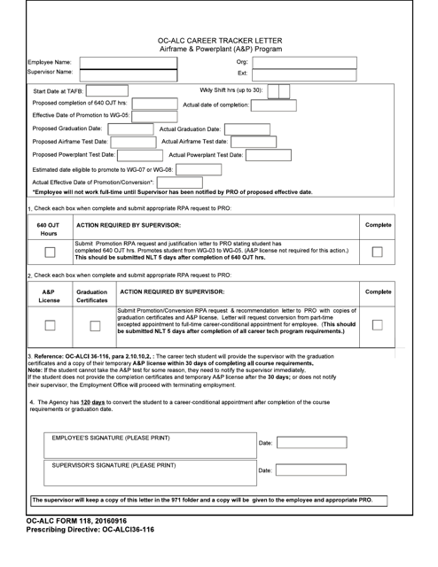 OC-ALC Form 118 Oc-Alc Career Tracker Letter Airframe & Powerplant (A&p) Program