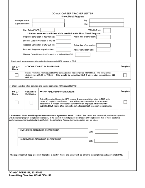 OC-ALC Form 119 Oc-Alc Career Tracker Letter Sheet Metal Program