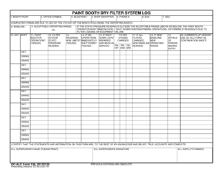 Document preview: OC-ALC Form 136 Paint Booth Dry Filter System Log