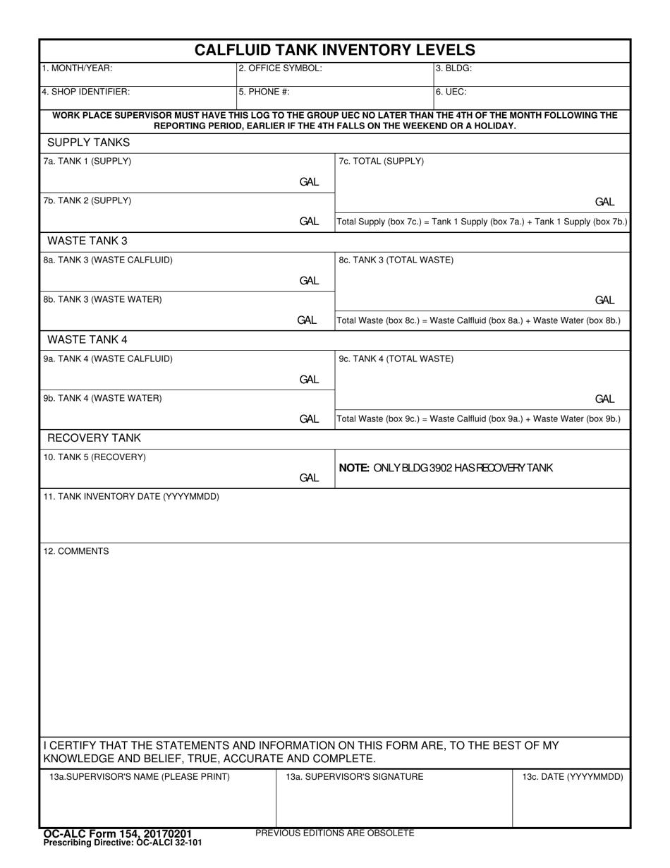 OC-ALC Form 154 - Fill Out, Sign Online and Download Fillable PDF ...