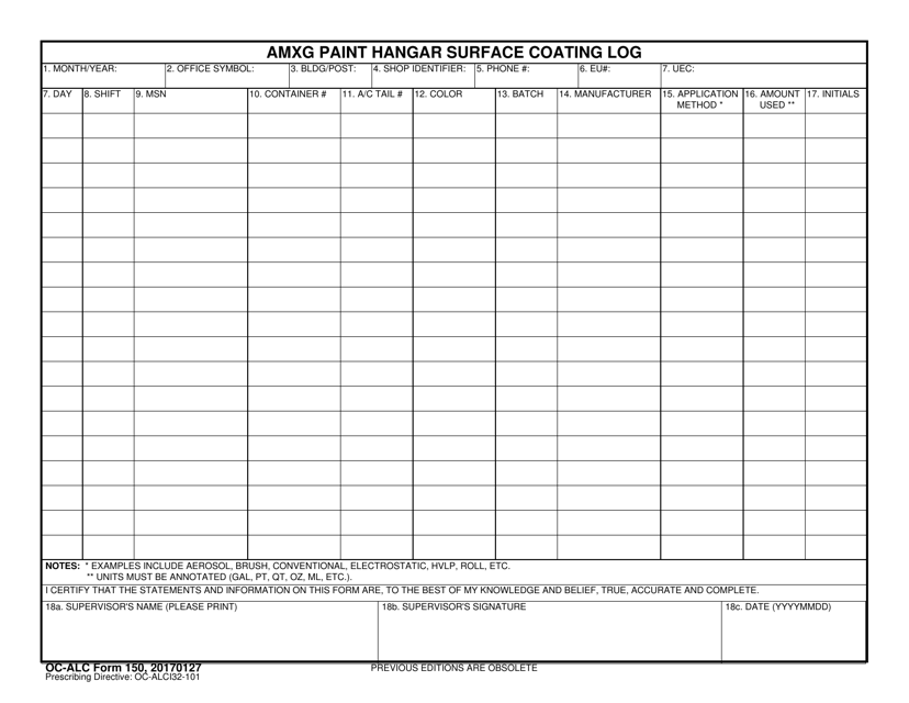OC-ALC Form 150  Printable Pdf