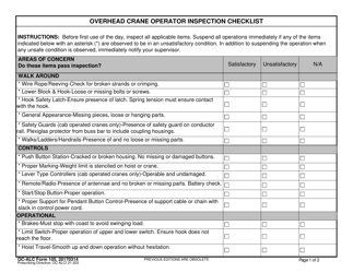 OC-ALC Form 105 Overhead Crane Operator Inspection Checklist