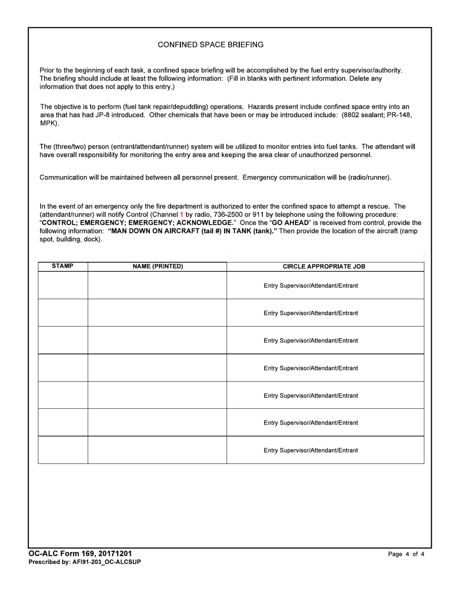OC-ALC Form 169 Field Entry Permit, Page 4