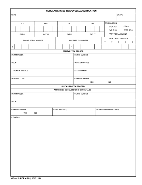 OO-ALC Form 205  Printable Pdf