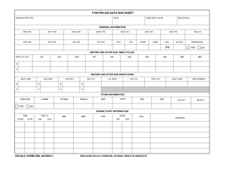Document preview: OO-ALC Form 206 F100-pw-220 Data Run Sheet