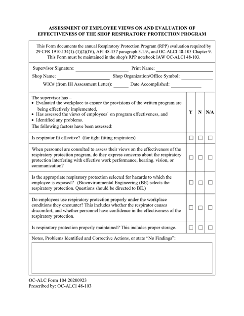 OC-ALC Form 104  Printable Pdf