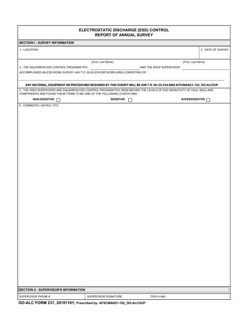 OO-ALC Form 237 Electrostatic Discharge (Esd) Control Report of Annual Survey