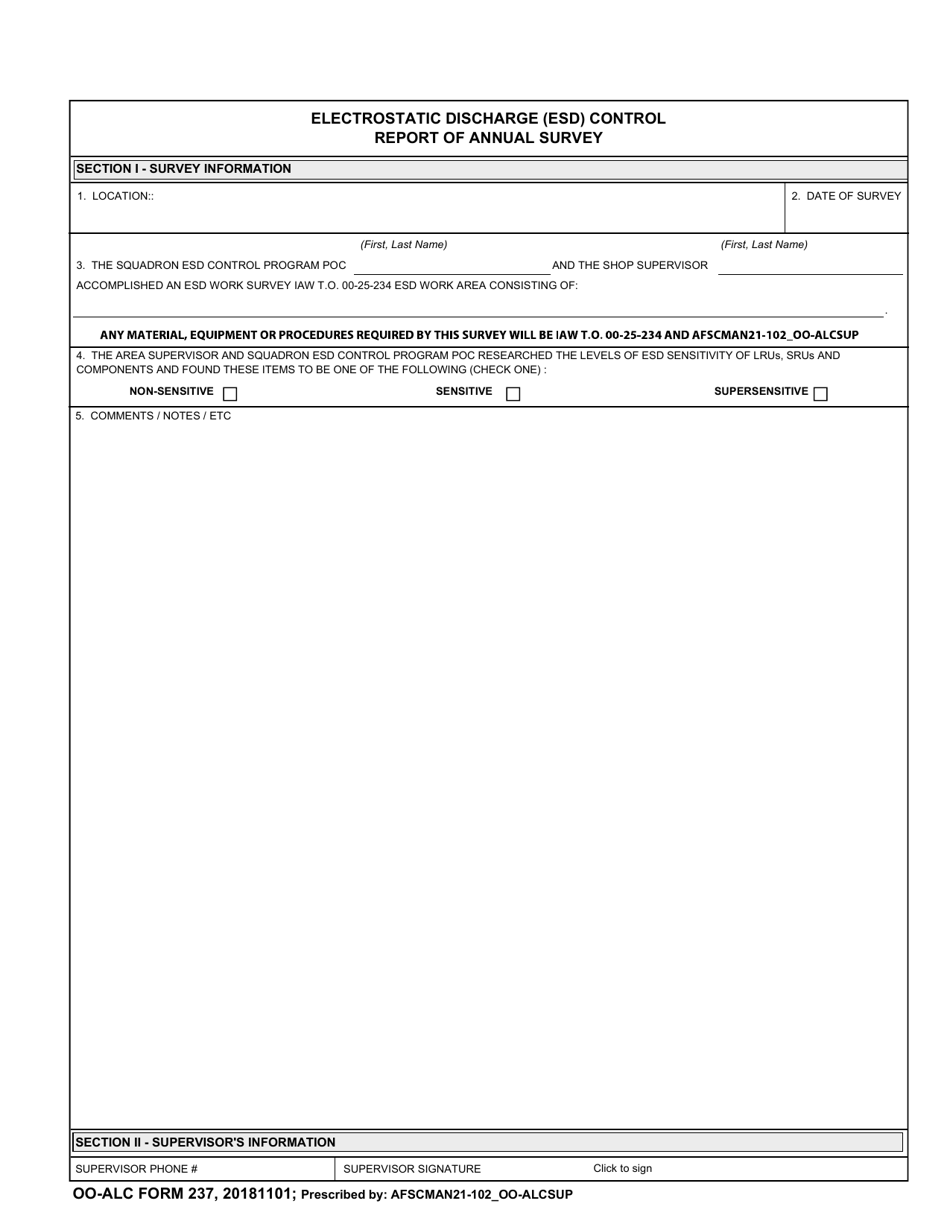 OO-ALC Form 237 Electrostatic Discharge (Esd) Control Report of Annual Survey, Page 1