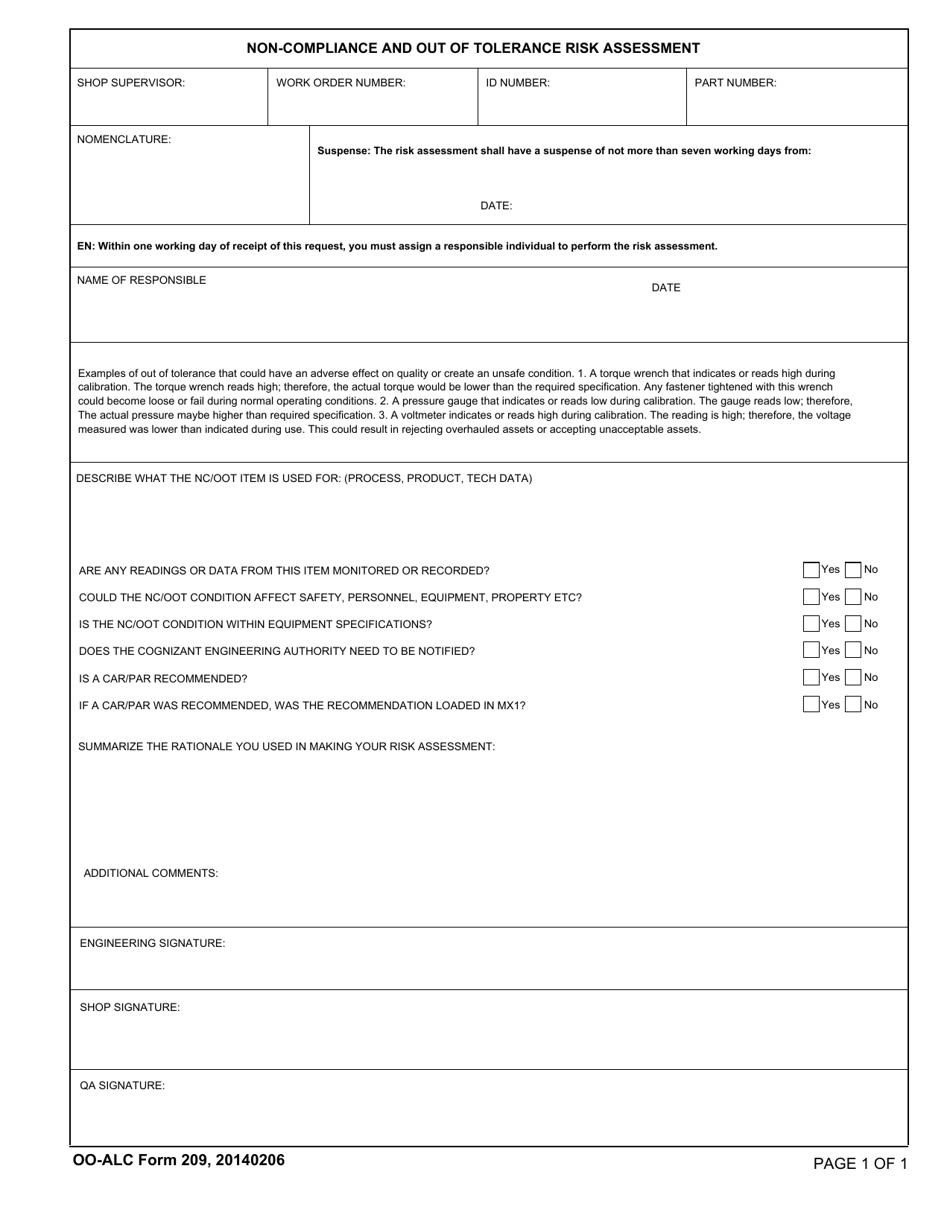 OO-ALC Form 209 - Fill Out, Sign Online and Download Fillable PDF | Templateroller