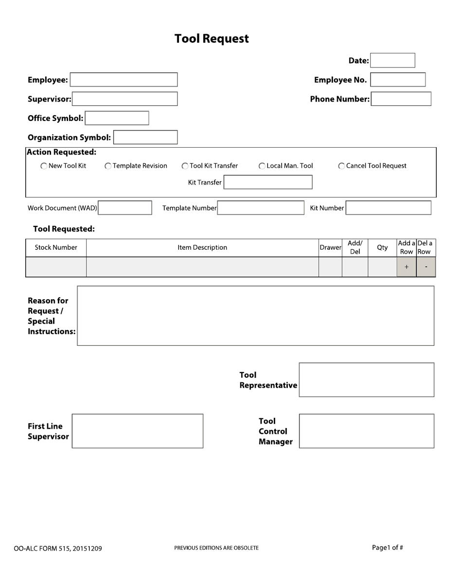 OO-ALC Form 515 Tool Request, Page 1