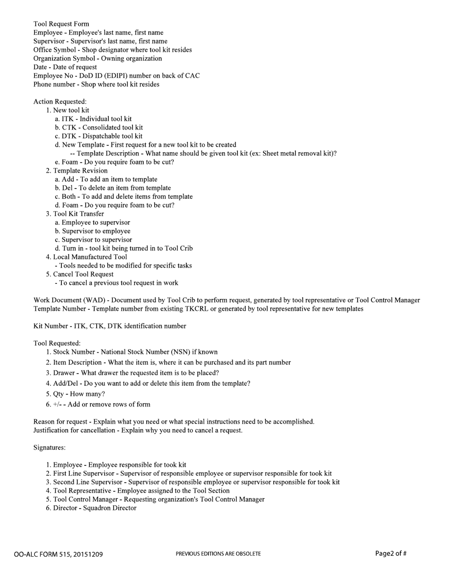 OO-ALC Form 515 Tool Request, Page 2