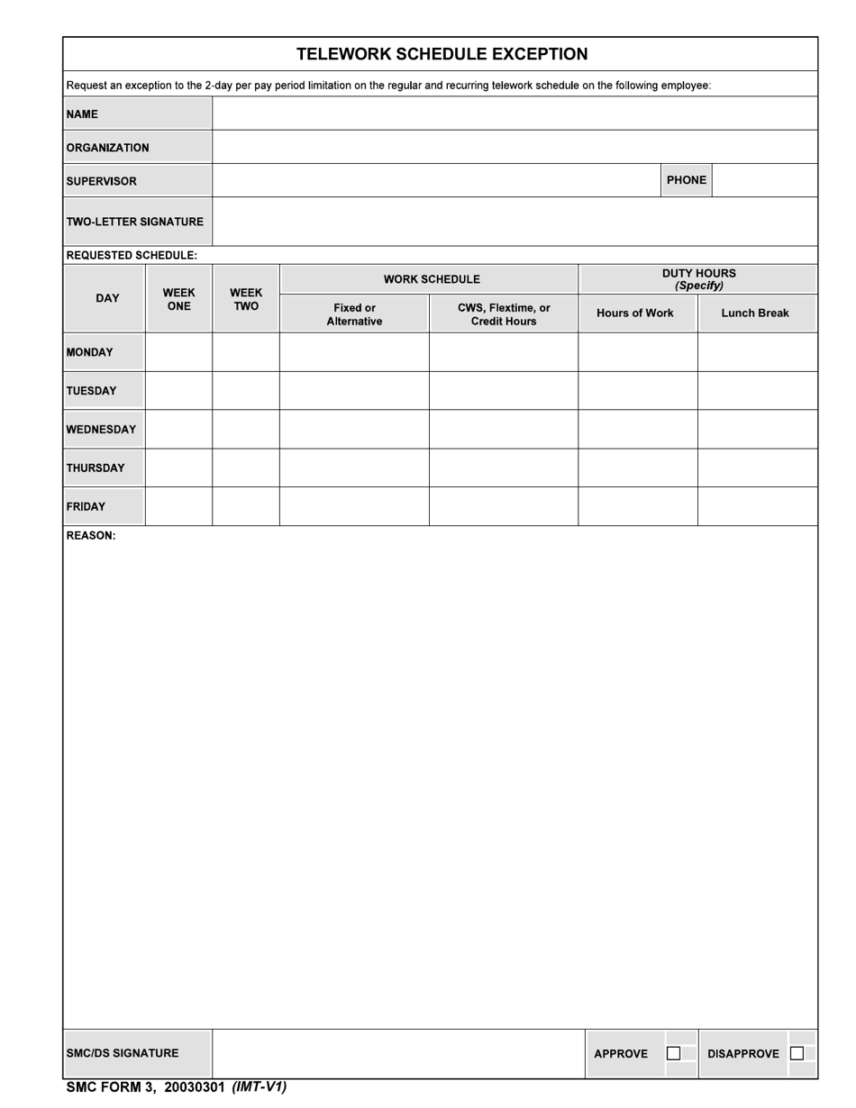 SMC Form 3 Telework Schedule Exception, Page 1