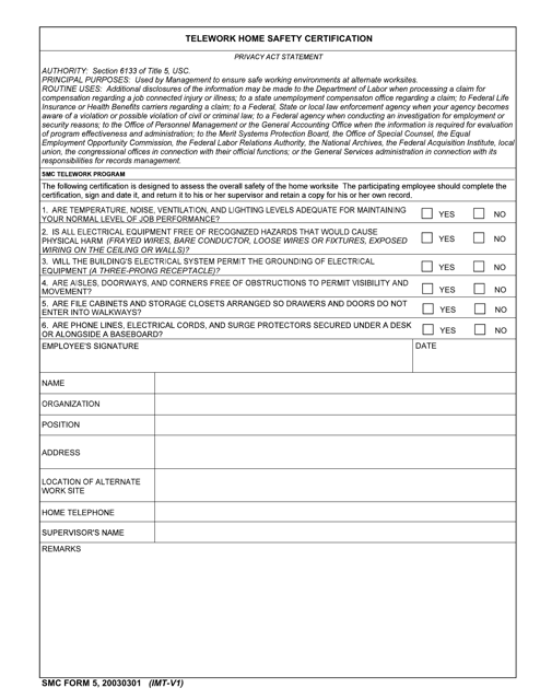 SMC Form 5 Telework Home Safety Certification