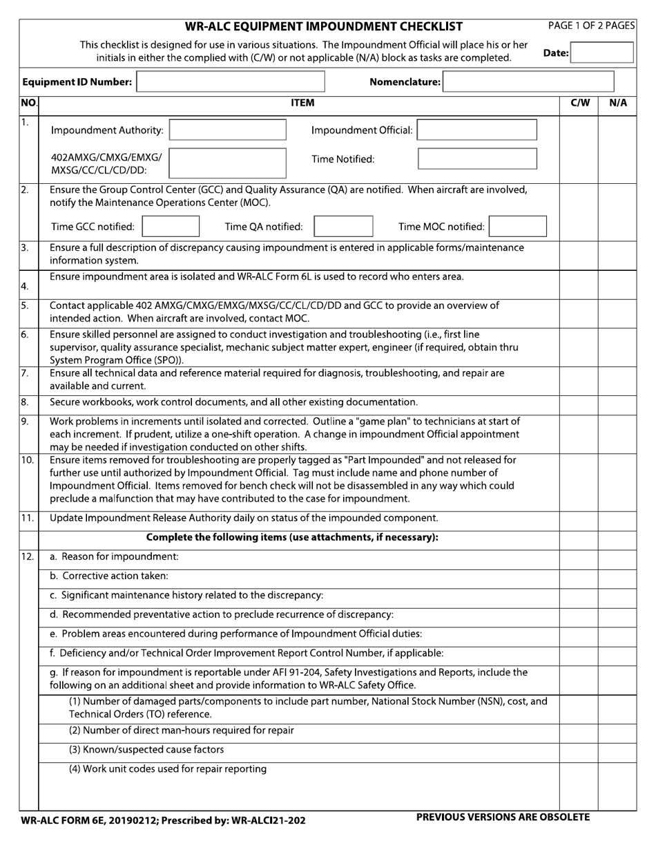 WR-ALC Form 6E - Fill Out, Sign Online and Download Fillable PDF ...