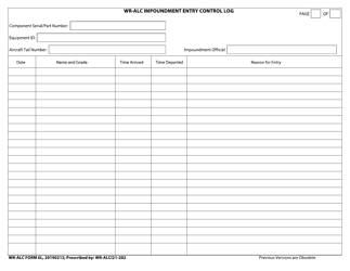 WR-ALC Form 6L Wr-Alc Impoundment Entry Control Log