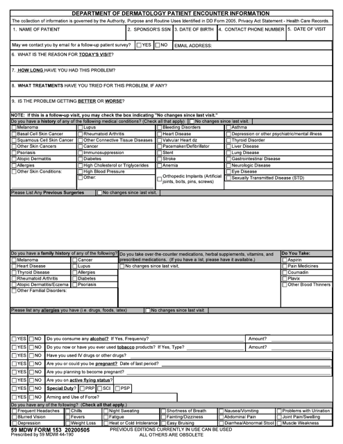 59 MDW Form 153 Department of Dermatology Patient Encounter Information