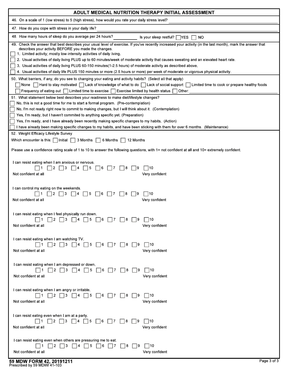 59 MDW Form 42 Adult Medical Nutrition Therapy Initial Assessment, Page 3