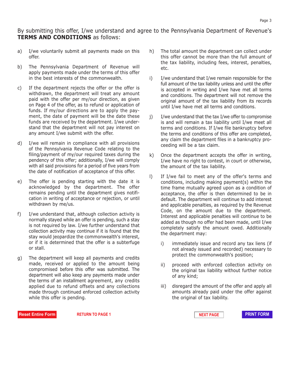 Form REV-567 Offer in Compromise - Pennsylvania, Page 3