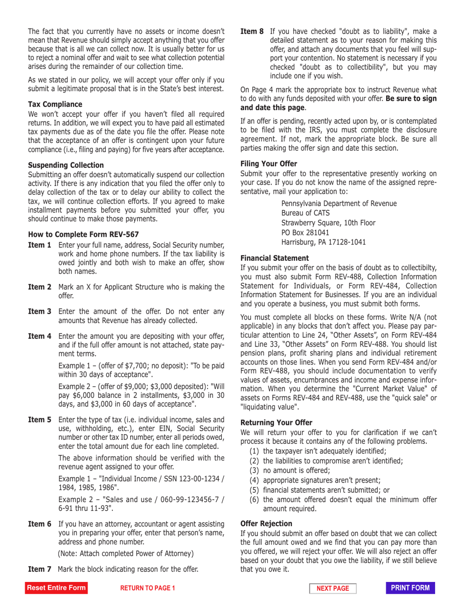 Form REV-567 Offer in Compromise - Pennsylvania, Page 6