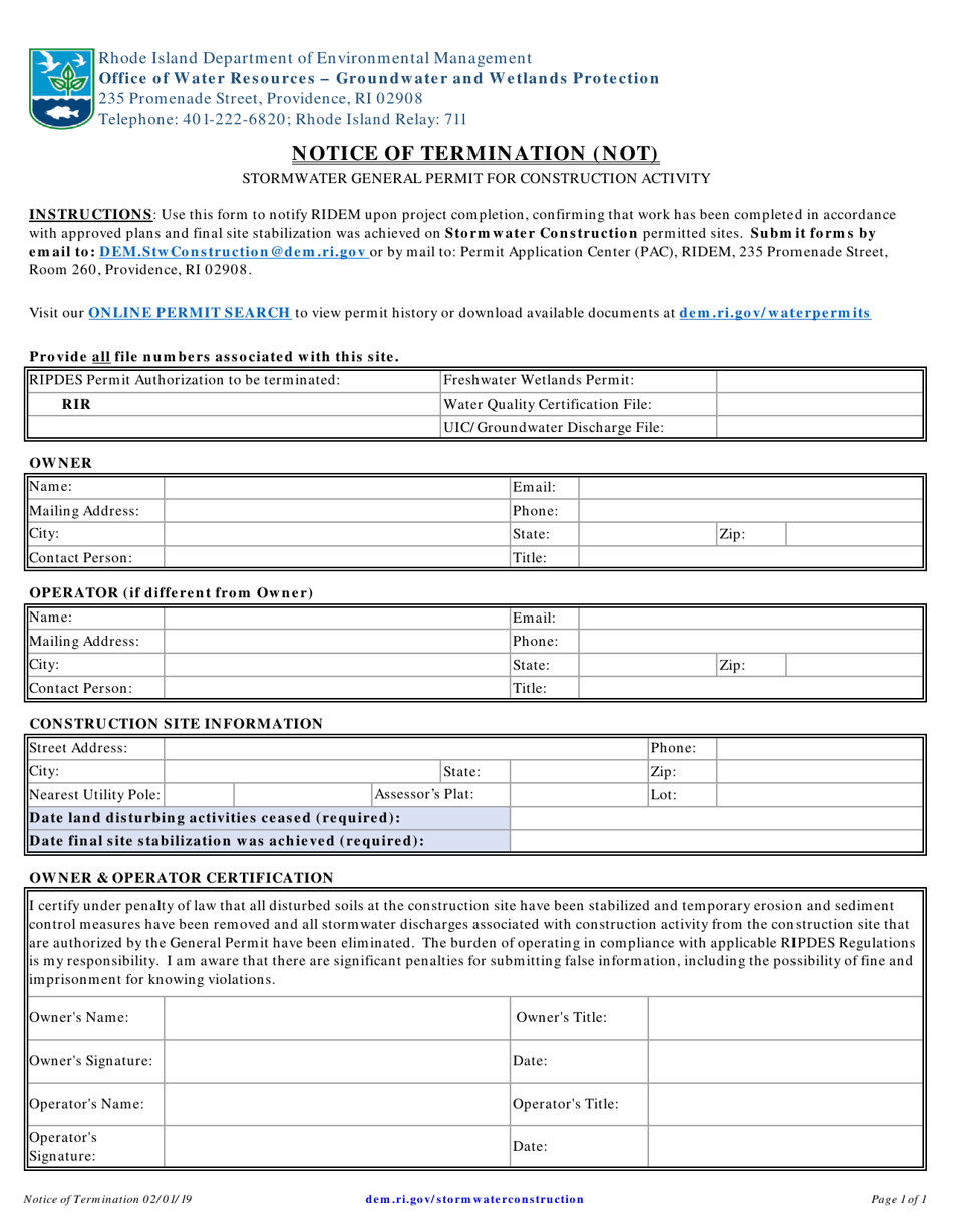 Notice of Termination (Not) - Rhode Island, Page 1