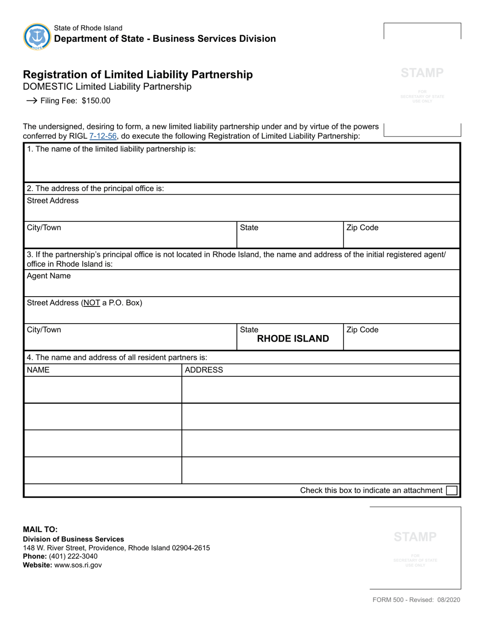 Form 500 Registration of Limited Liability Partnership - Domestic Limited Liability Partnership - Rhode Island, Page 2