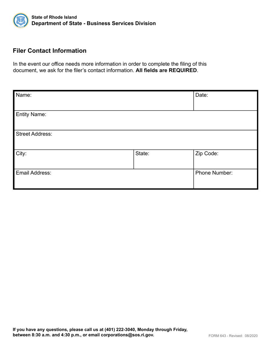 Form 643 Statement of Change of Specified Office and / or Registered Agent - Domestic or Foreign Limited Partnership - Rhode Island, Page 4