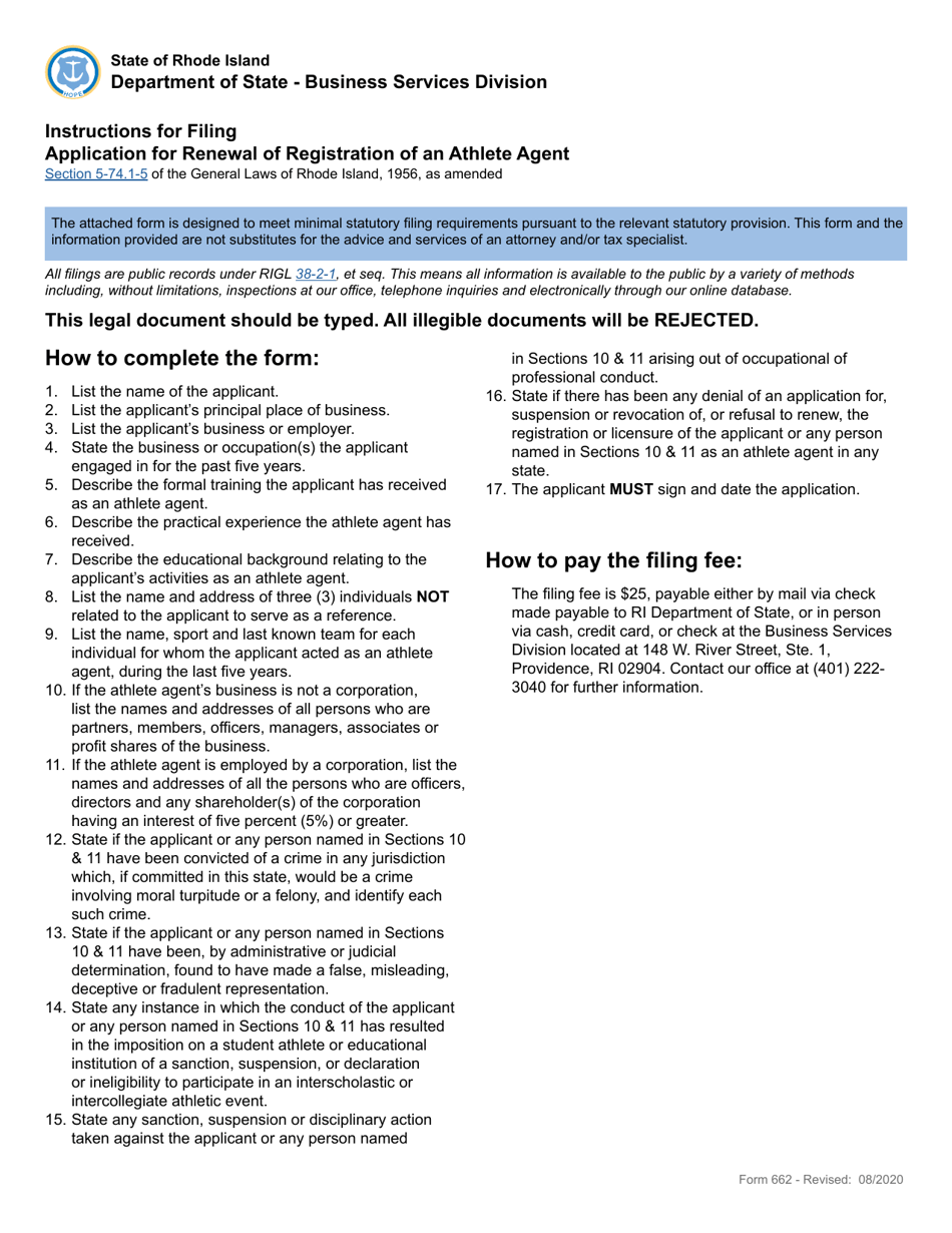 Form 662 Download Fillable PDF or Fill Online Application for Renewal
