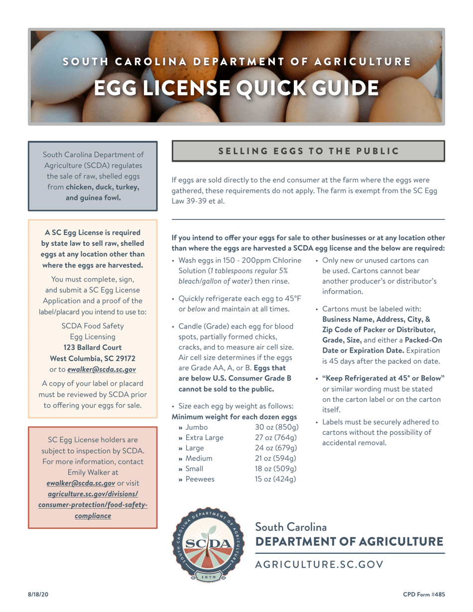 CPD Form 461 Application for South Carolina Egg License - South Carolina, Page 1
