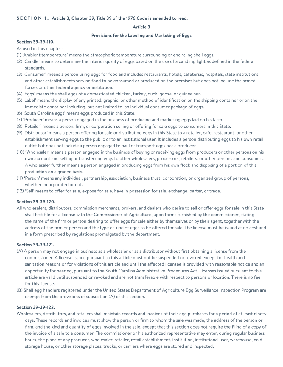 CPD Form 461 Application for South Carolina Egg License - South Carolina, Page 2