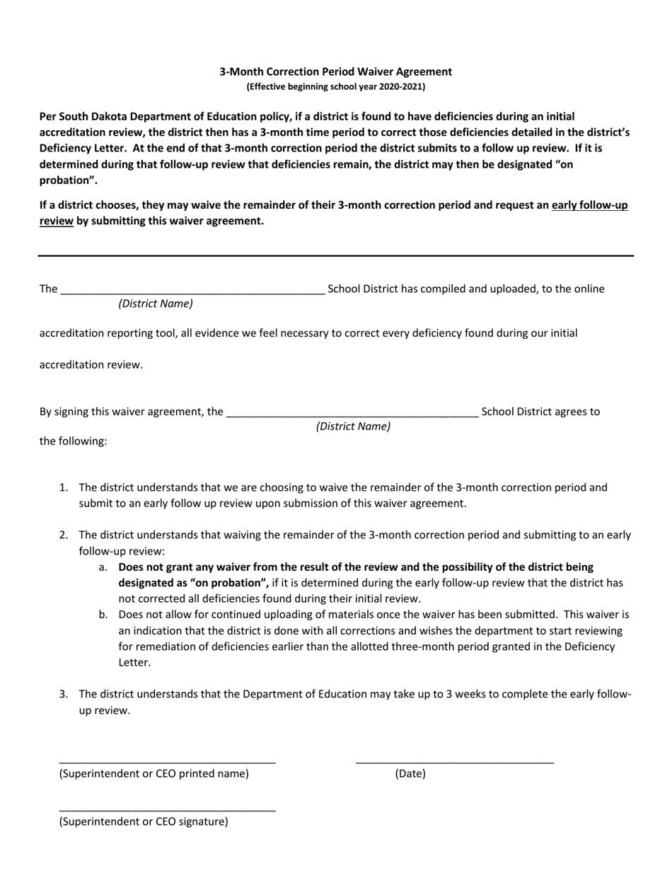 3-month Correction Period Waiver Agreement - South Dakota, Page 1