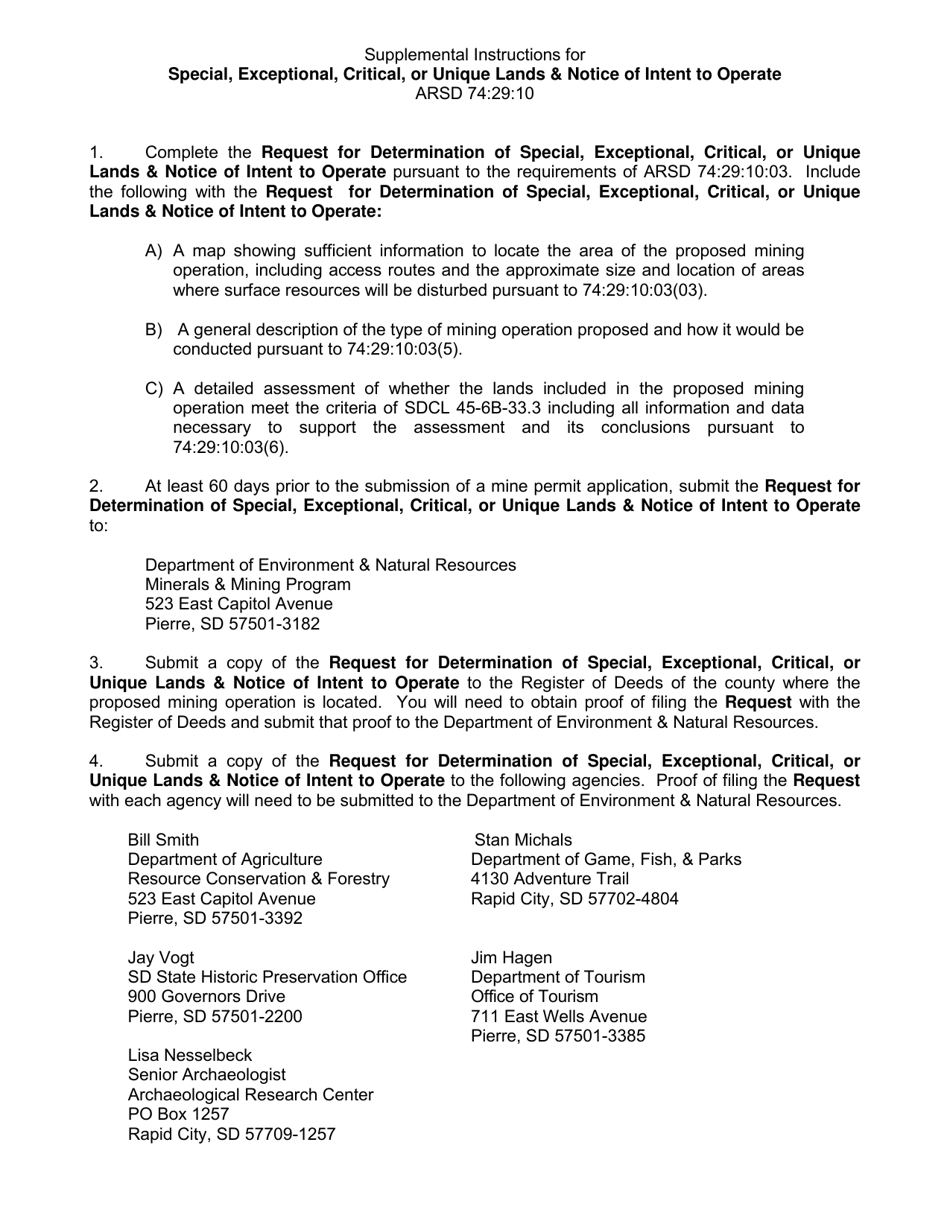 SD Form 0475 Request for Determination Special, Exceptional, Critical, Unique Lands and Notice of Intent to Operate - South Dakota, Page 3