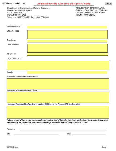 SD Form 0475  Printable Pdf