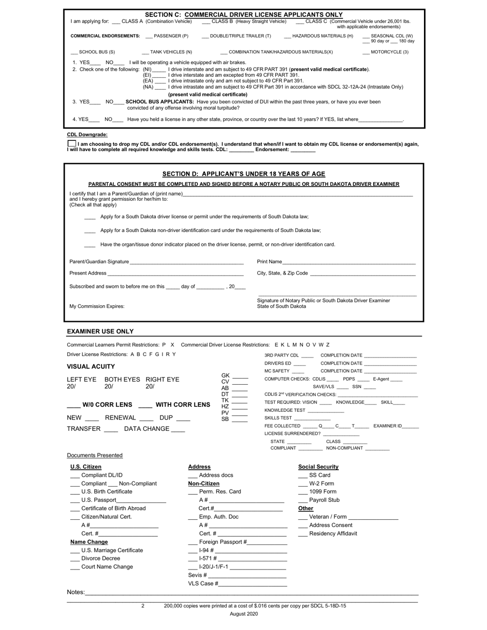 South Dakota Driver License / I.d. Card Application - South Dakota, Page 2