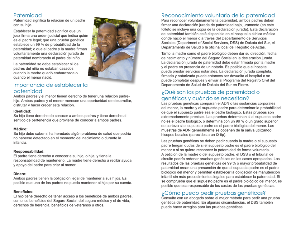 Form BRO / DCS6S Voluntary Acknowledgment of Paternity - South Dakota (English / Spanish), Page 2