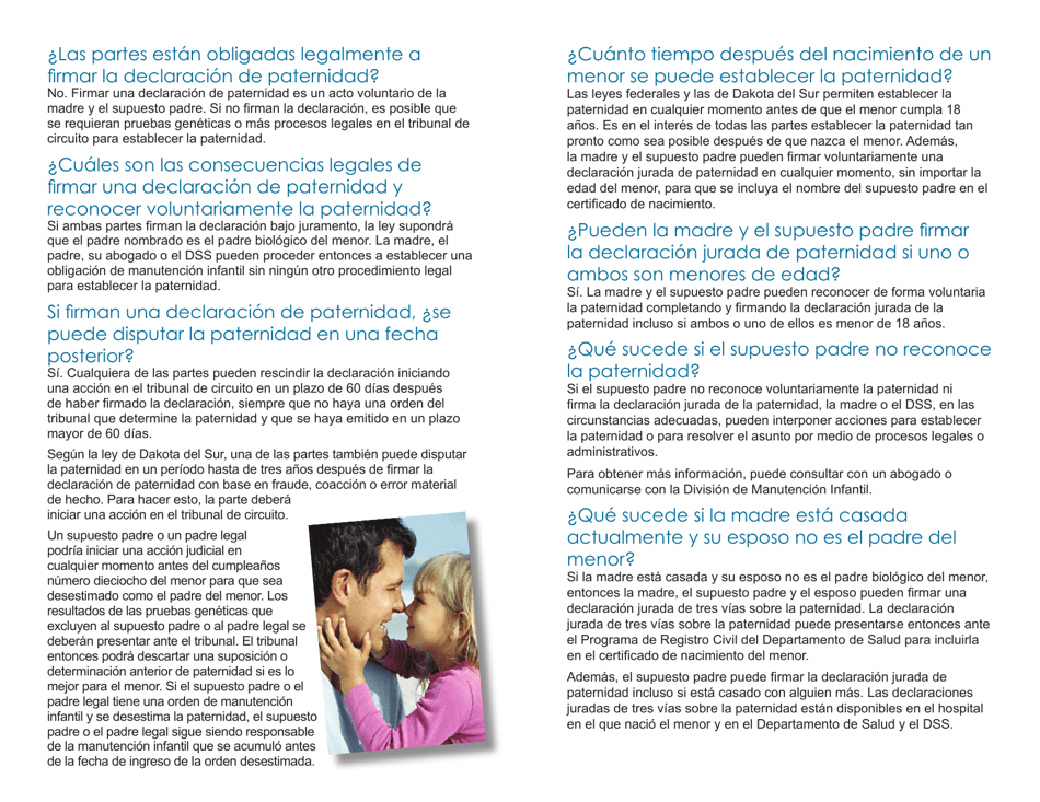 Form BRO / DCS6S Voluntary Acknowledgment of Paternity - South Dakota (English / Spanish), Page 3