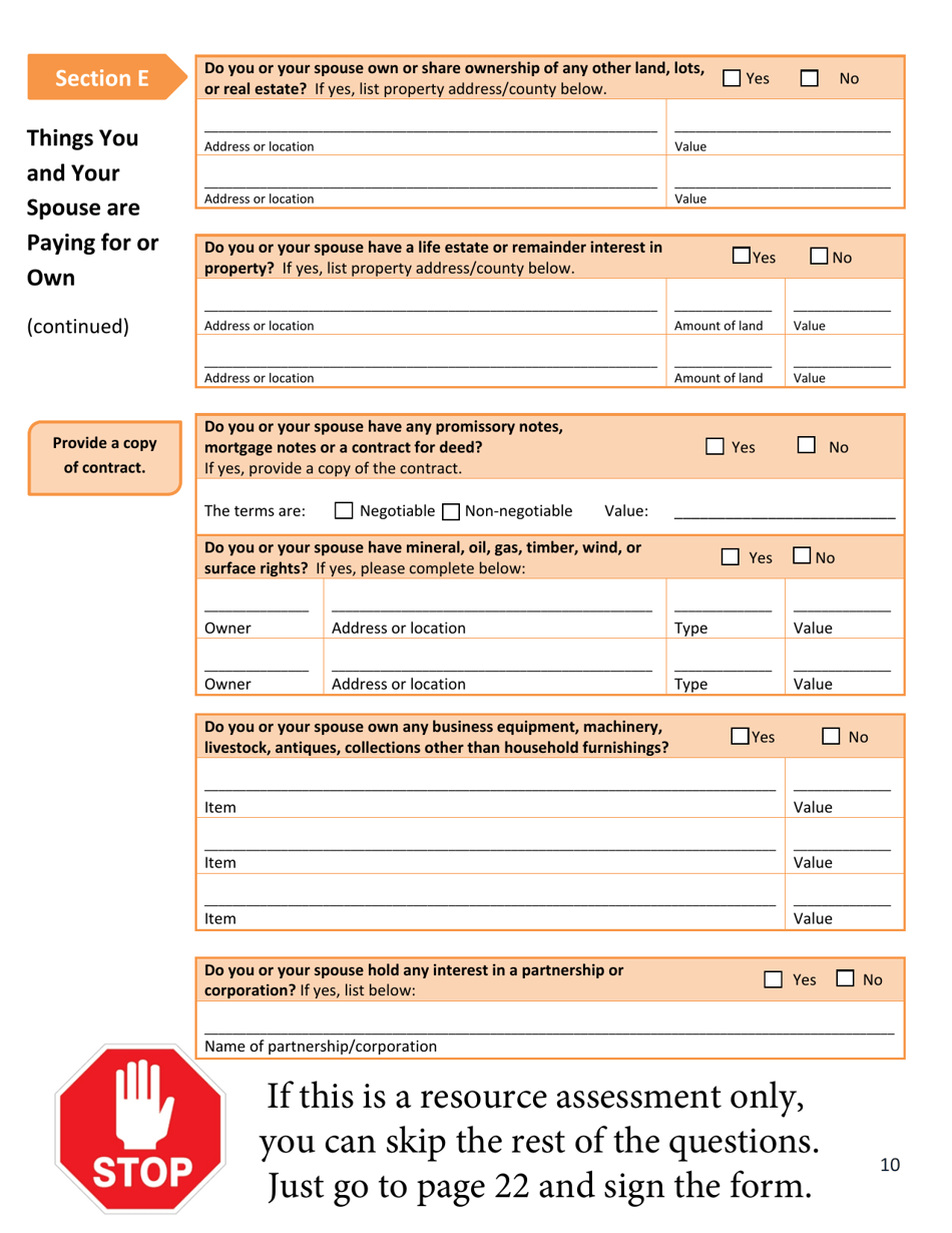 Form DSS-EA-240 Application for Resource Assessment, Long Term Care or Related Medical Assistance - South Dakota, Page 10