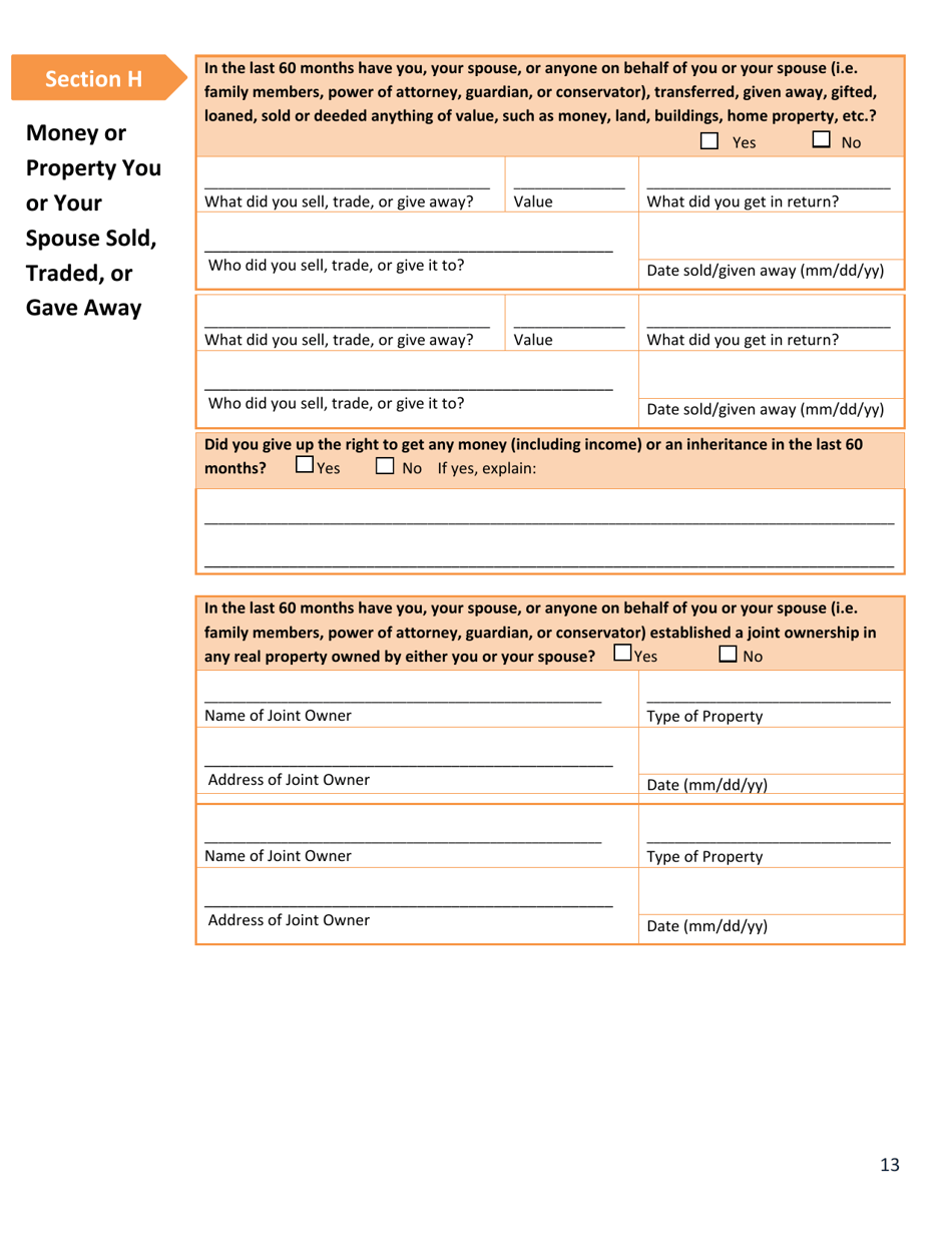 Form DSS-EA-240 Application for Resource Assessment, Long Term Care or Related Medical Assistance - South Dakota, Page 13