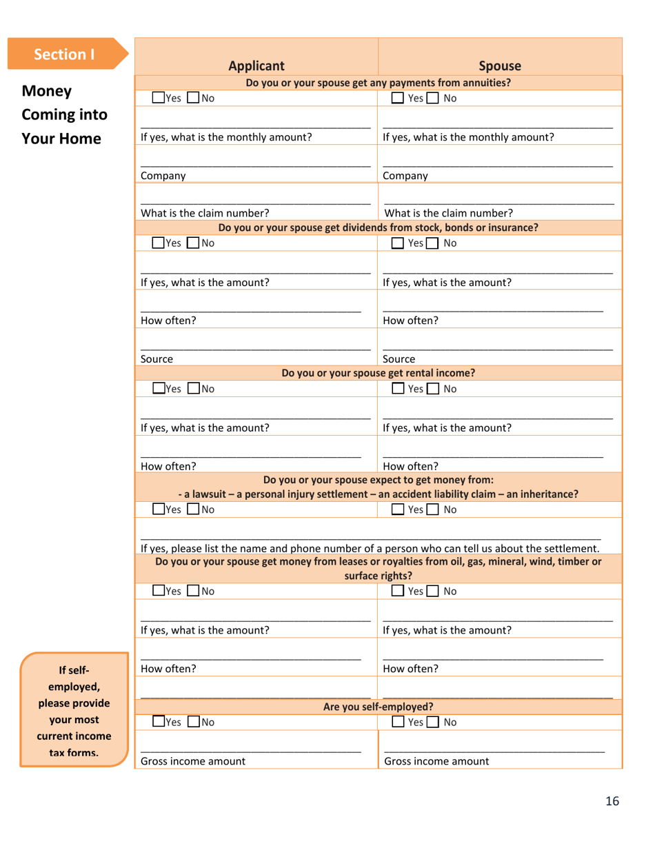 Form DSS-EA-240 Application for Resource Assessment, Long Term Care or Related Medical Assistance - South Dakota, Page 16