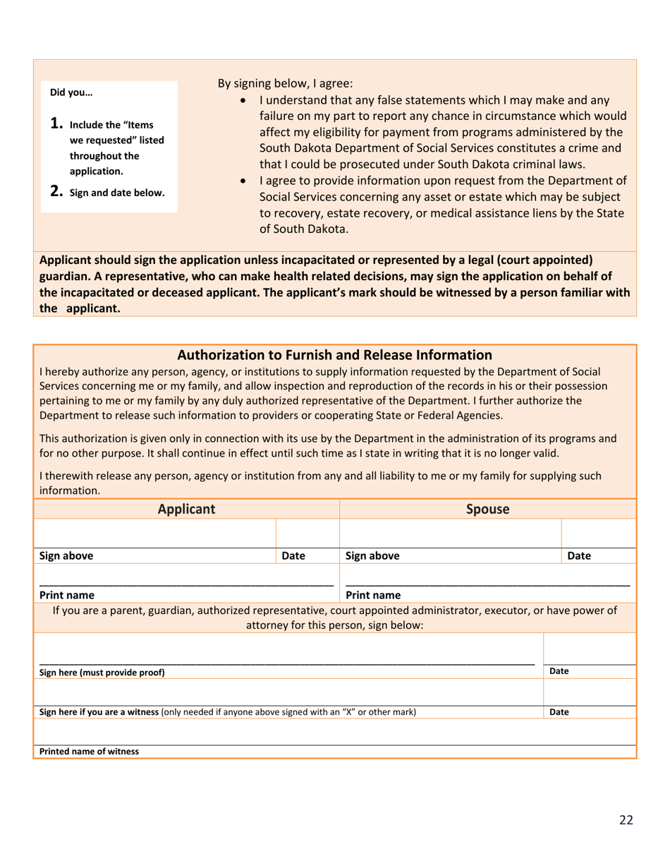 Form DSS-EA-240 Application for Resource Assessment, Long Term Care or Related Medical Assistance - South Dakota, Page 22