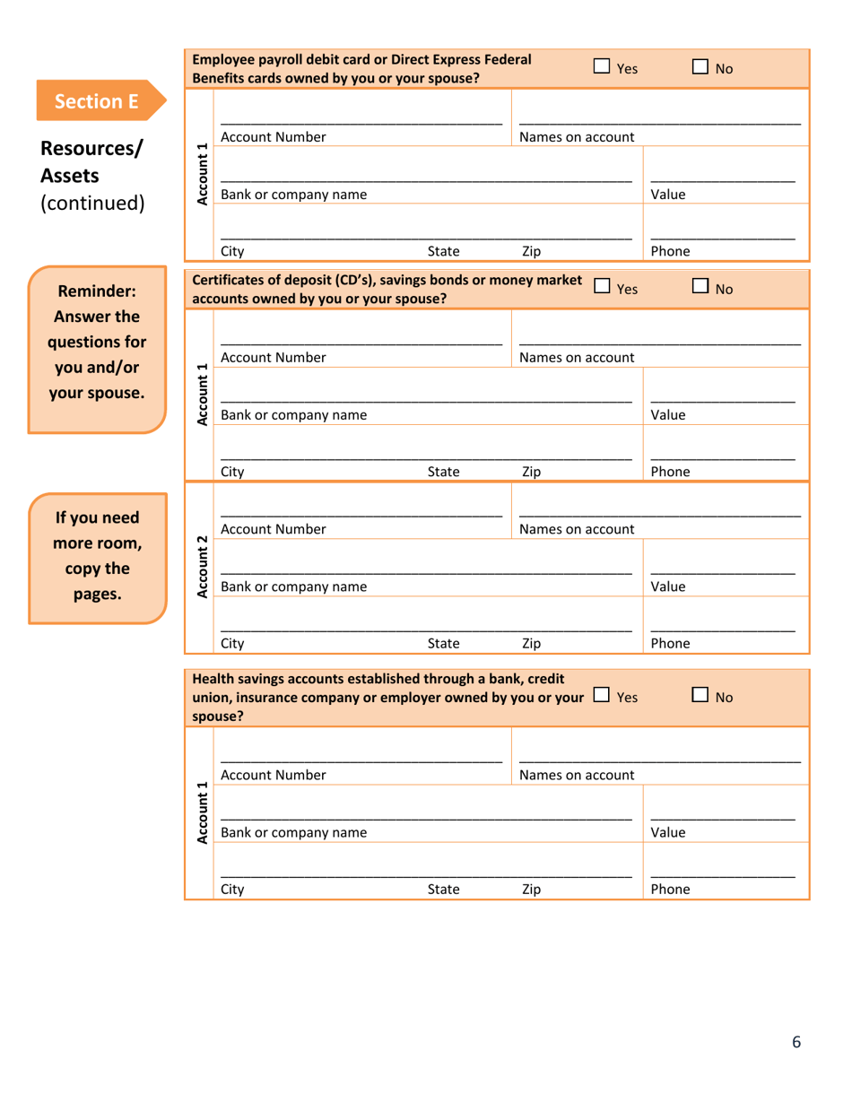 Form DSS-EA-240 Application for Resource Assessment, Long Term Care or Related Medical Assistance - South Dakota, Page 6