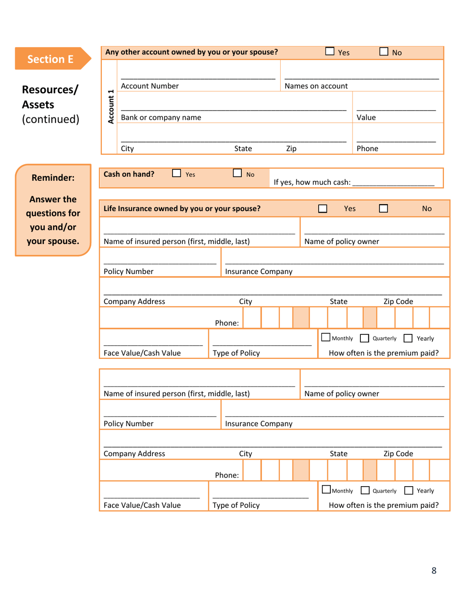 Form DSS-EA-240 Application for Resource Assessment, Long Term Care or Related Medical Assistance - South Dakota, Page 8