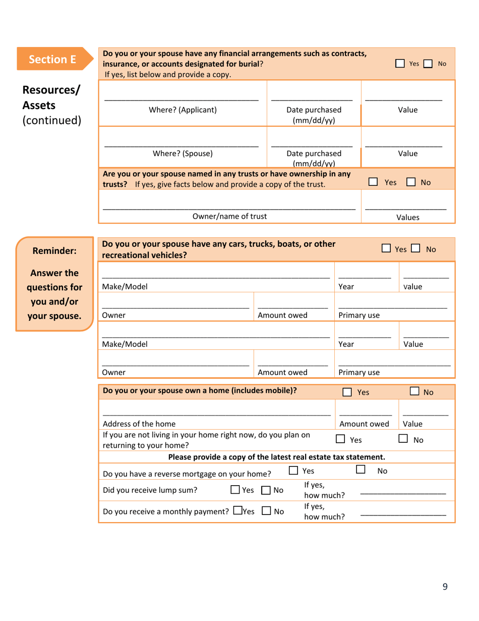 Form DSS-EA-240 Application for Resource Assessment, Long Term Care or Related Medical Assistance - South Dakota, Page 9