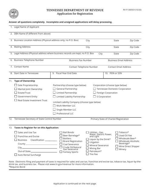 Form RV-F1300501 Application for Registration - Tennessee